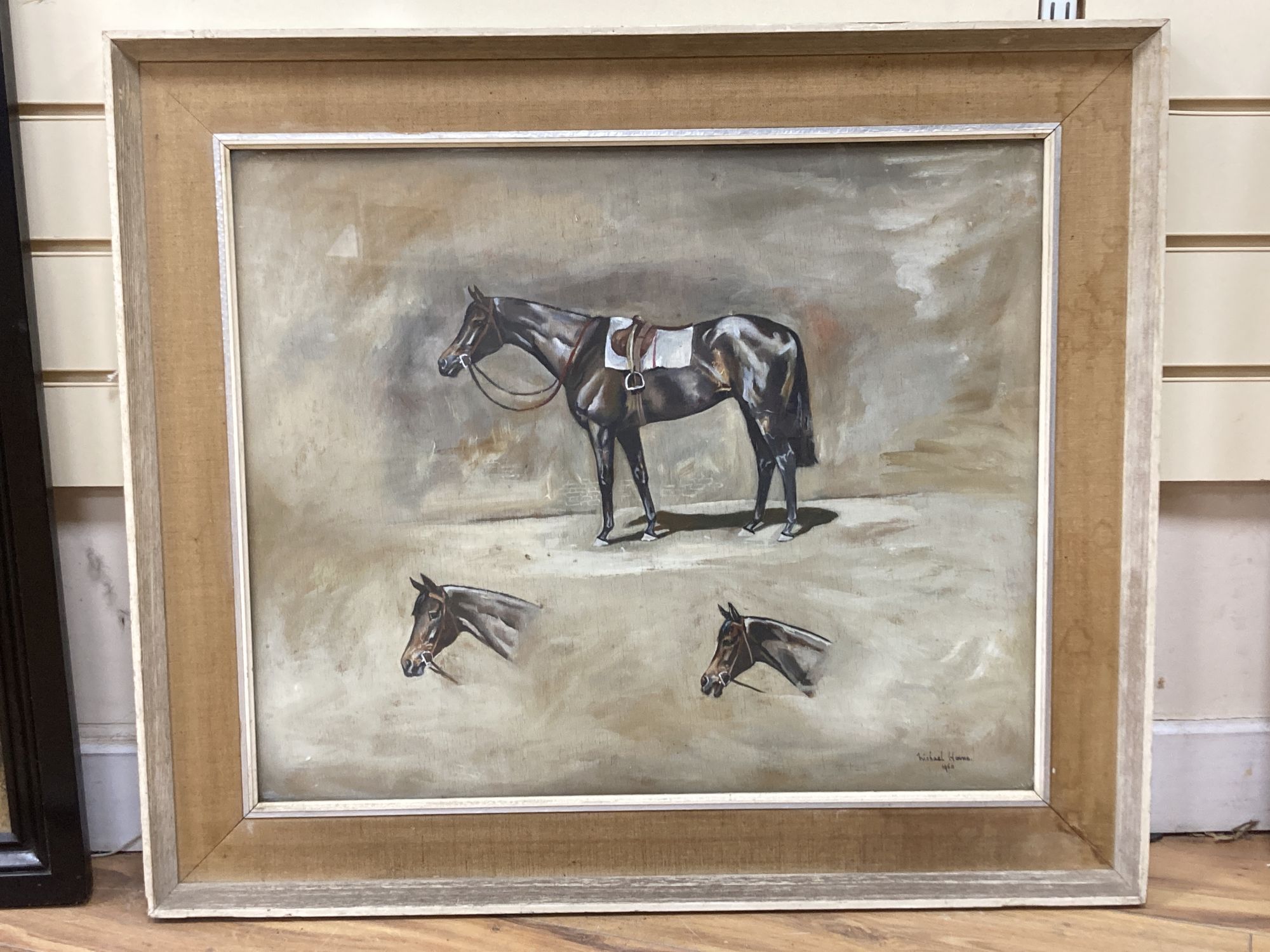 Michael House, oil on wooden panel, Jeanne Michelle Fernhill Stakes Ascot 1960, signed and dated 1960, 50 x 60cm